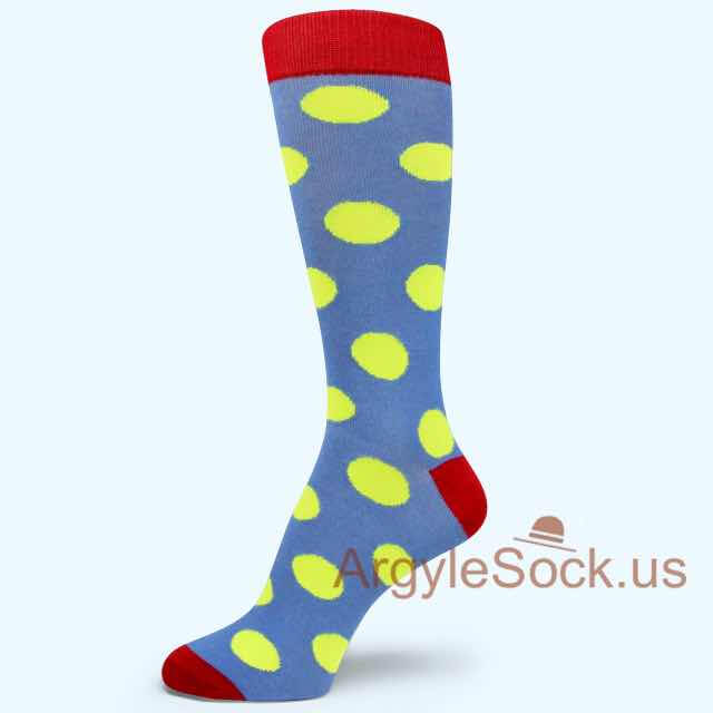 Bright Yellow Large Dots Grayish Lighter Blue Mans Sock