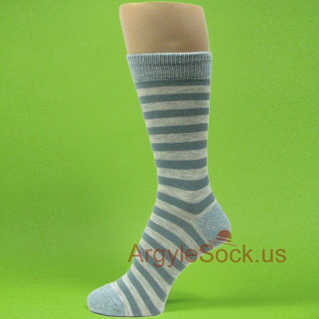 Grayish Light Blue Striped Light Grey Heather Mens Dress Socks