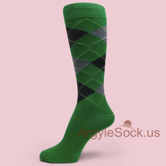 Green Charcoal Grey (Dark Gray) Black Groomsmen Argyle Socks