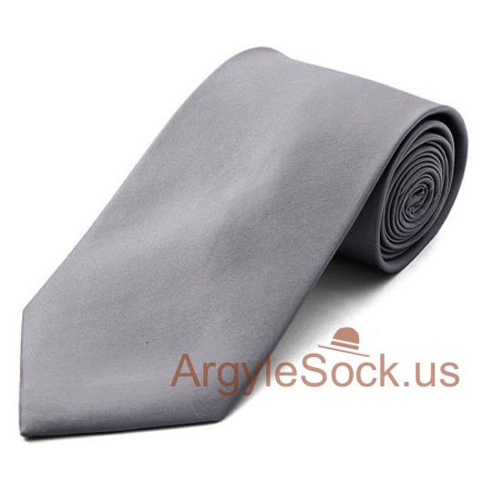 Grey Plain Color 100% Polyester Man's Groomsmen Neck Tie