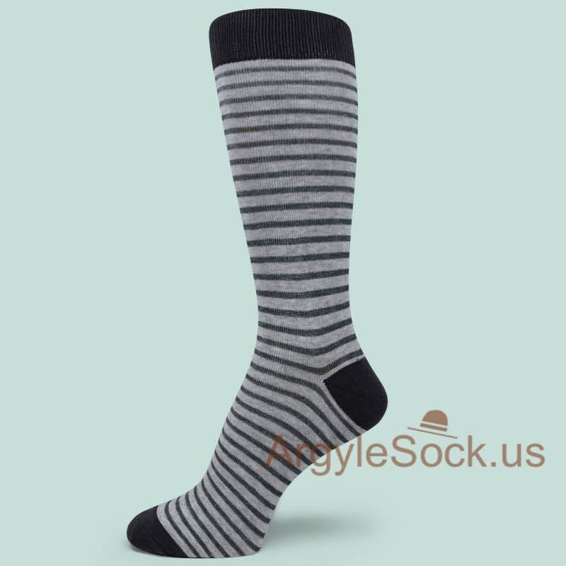 Grey Gray Green Thin Striped Mens Socks
