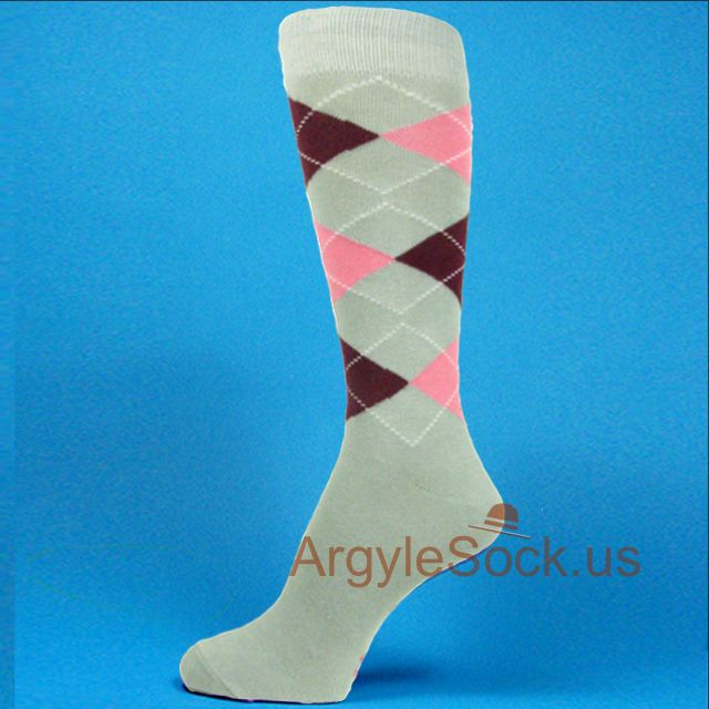 Grey(Gray), Pink, Maroon Men's Groomsmen Wedding Argyle Socks