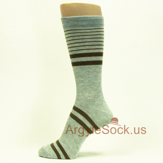 Thin Brown Stripes on Grey Men's Dress Socks