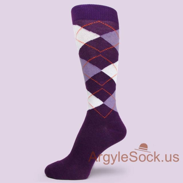 Purple Lavender White Orange Argyle Socks for Groomsmen