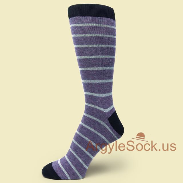Heather Dark Purple Marble Blend & White Stiped Sock for Men