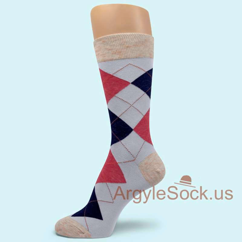 Light Beige Marble with Heather Red and Navy Argyle Socks