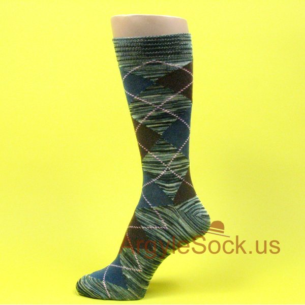 Heather Black Gray Brown Grayish Dark Blue Argyle Socks for Men