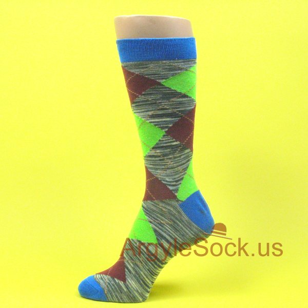 Heather Black Gray Mans Socks with Maroon and Lime Green Argyles