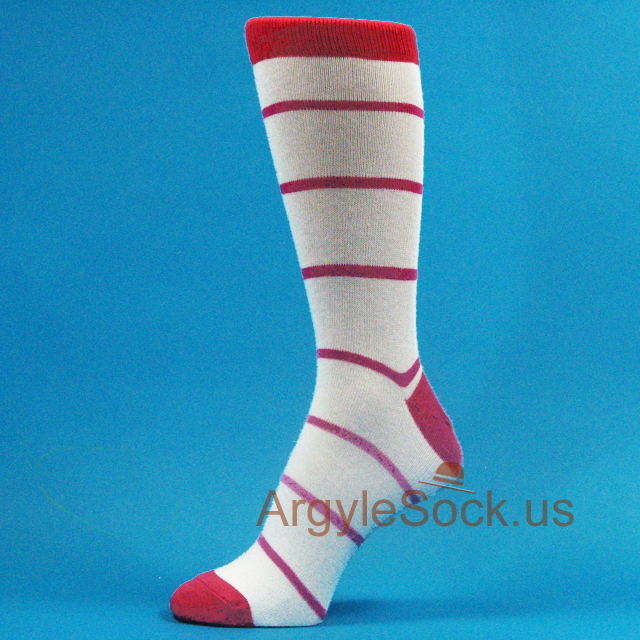Hot Pink Stripes on White Men's Dress Socks