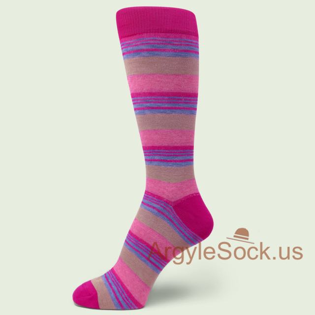 Hot Pink Lavender Dark Beige Pink Marble Muti-Stripe Sock