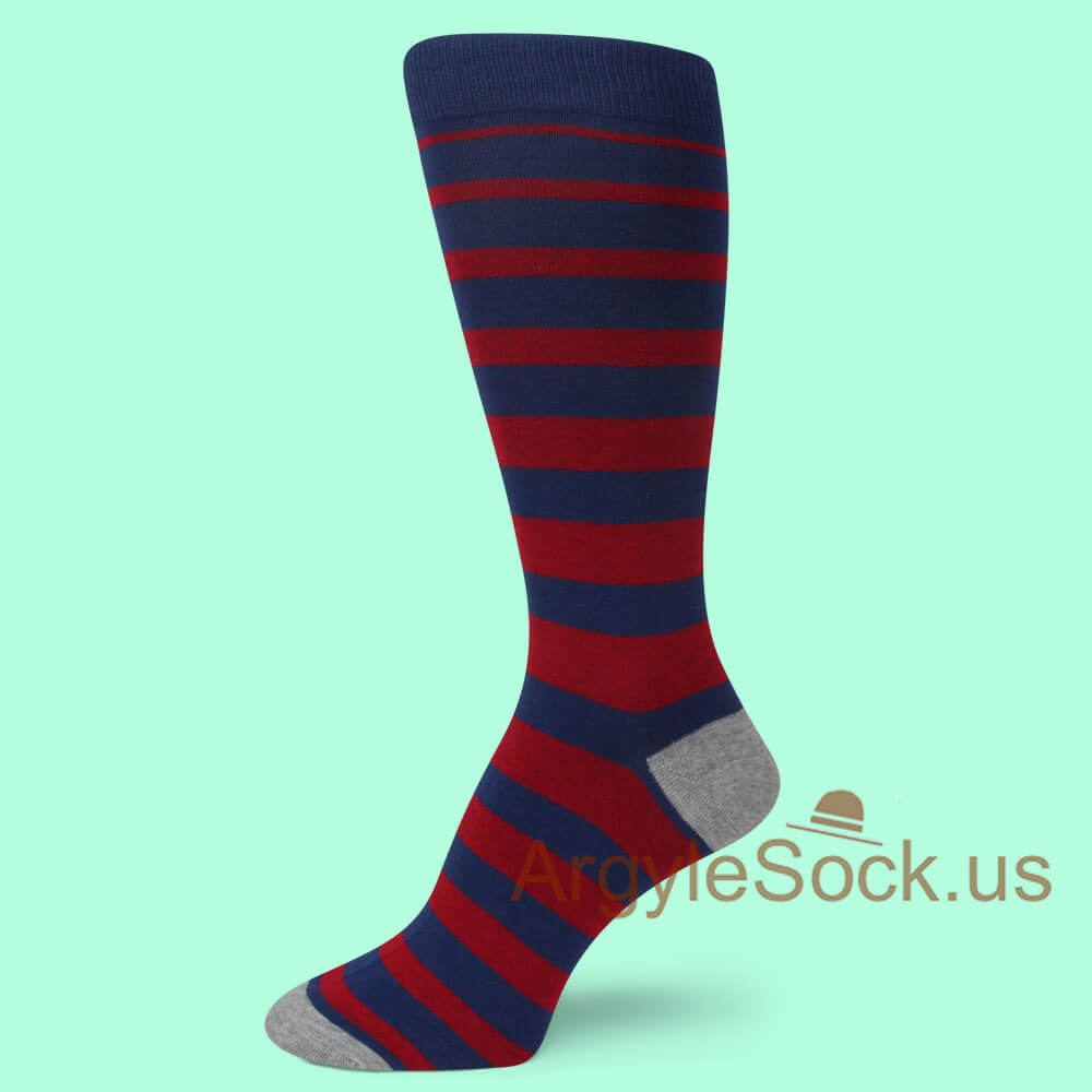BLUE RED STRIPED WITH GRAY TOE AND HEEL MANS SOCKS