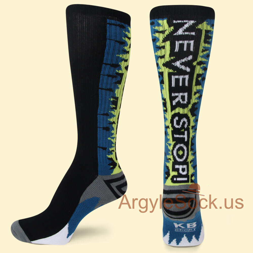 BLACK BLUE YELLOW WITH GRAY HEEL AND TOE NEVER STOP MEN'S SOCKS