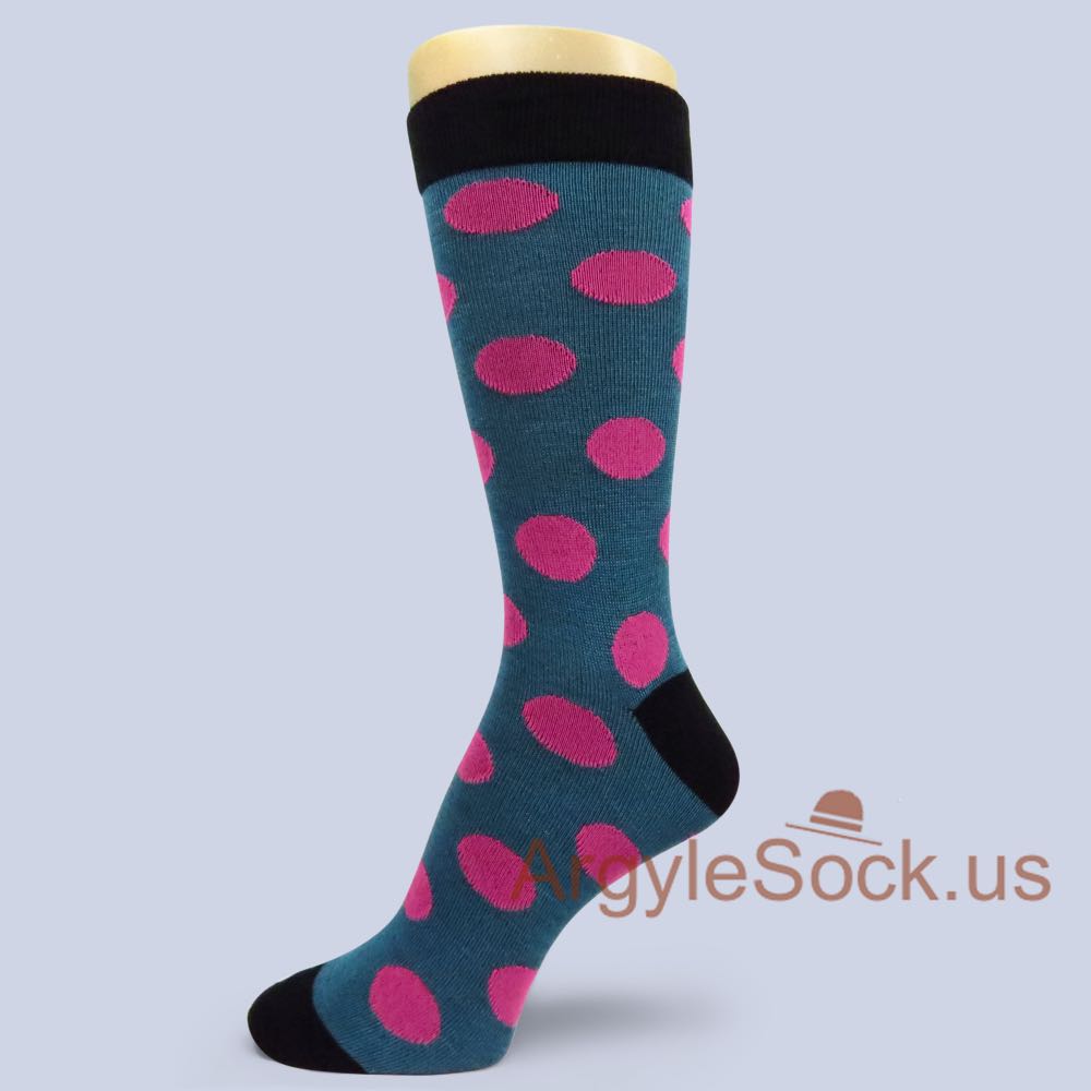 Large Hot Pink Polka Dots Dusk Dark Blue Men's Socks