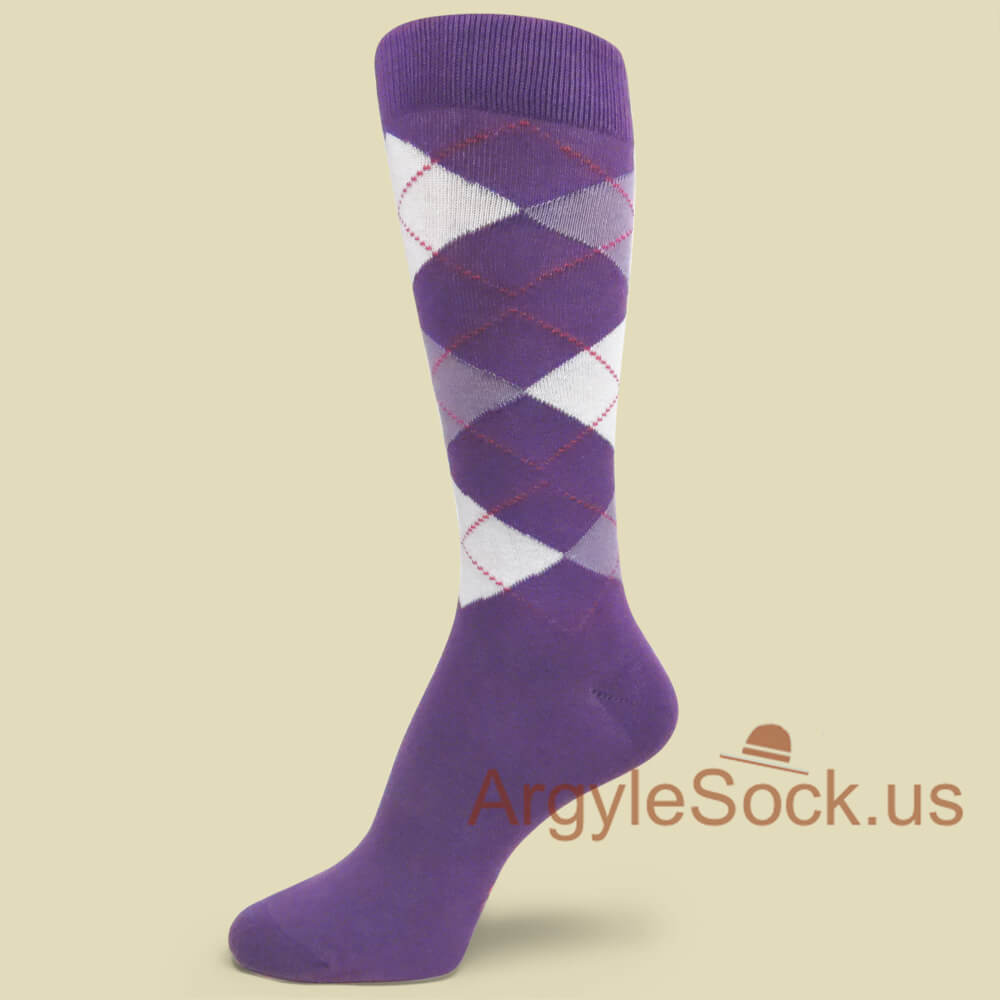 Light Purple Lavender White Argyle Socks for Groomsmen & Men