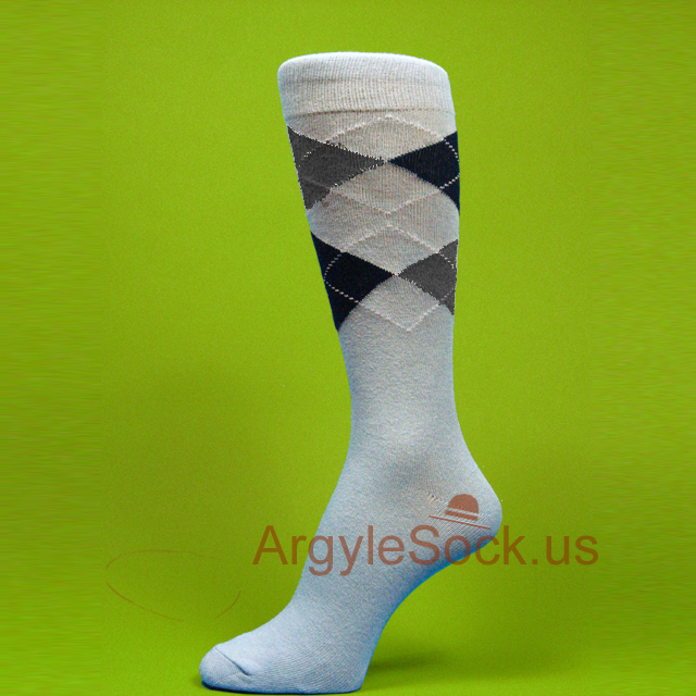 Light Blue Gray (Grey) Navy Blue Argyle Socks for Groomsmen