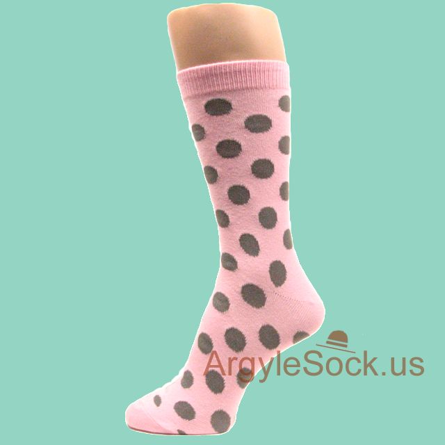 Light Pink with Gray Polka Dots Groomsmen Dress Socks