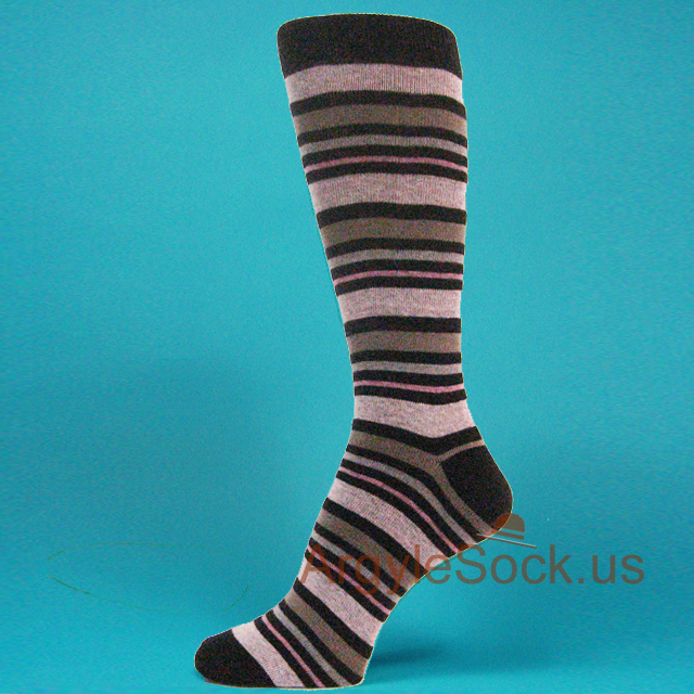 Light Pink Grey Black Striped Men's Socks