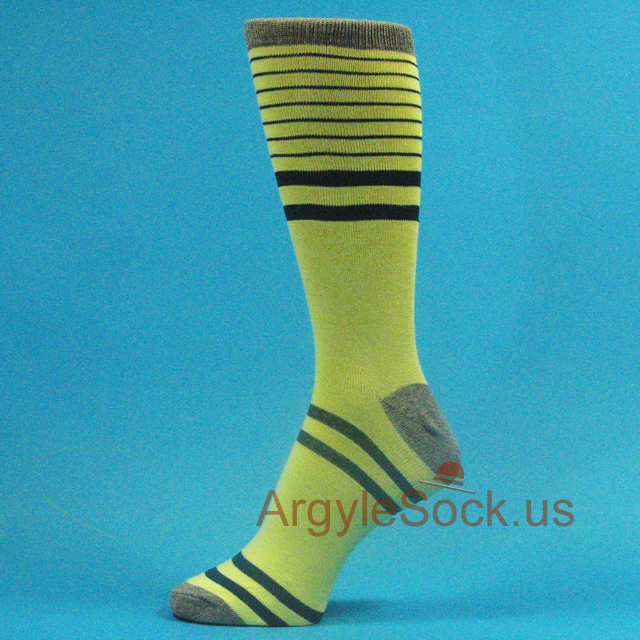 Light Yellow (like neon yellow) Navy Stripe Man Sock w Gray Toe