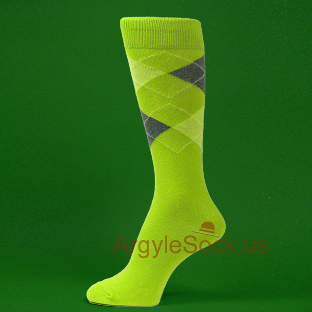 Lime Green Charcoal Gray Light LimeGreen Men's Argyle Socks