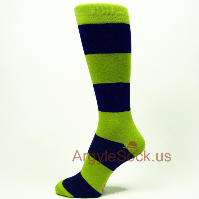 Lime Green Navy Blue Men's WIDE Striped Socks