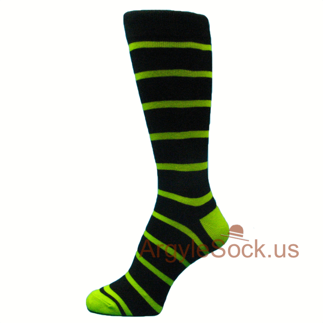 Lime Green Striped Black Men's Dress Socks