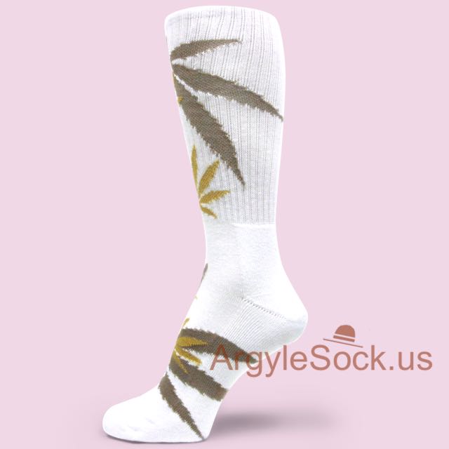 Marijuana Weed Leaf Symbols Mens White Socks