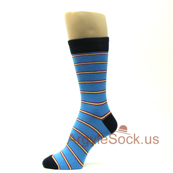 Men's Socks - Cerulean/Deep Carolina Blue Yellow and Red Stripes
