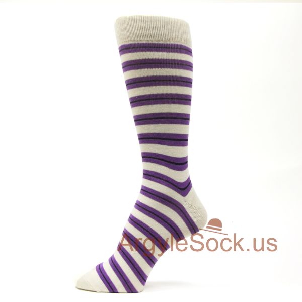 Purple Black on Off White Stripe Socks for Men