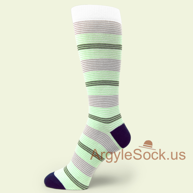 Bright Mint Green/Apple Green Brown Mauve/Lilac Thin Stripe Sock