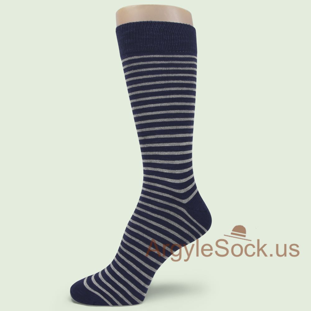 Gray and Midnight Blue or Navy Blue Stripe Socks for Man