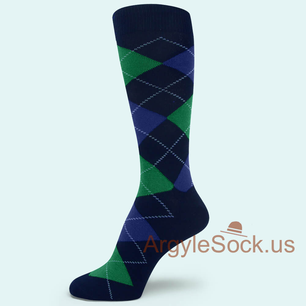 Navy blue with blue and green Argyle Sock for Man