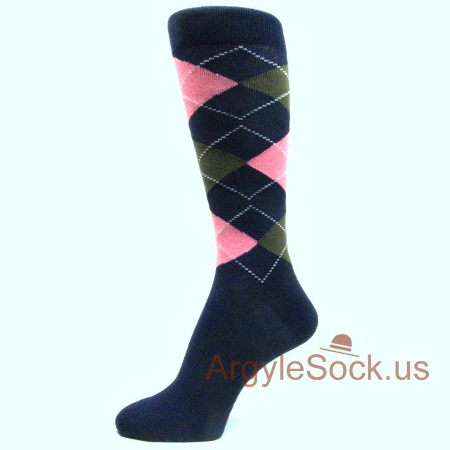 Midnight/Navy Blue Pink Army/Olive Green Argyle Socks for Men