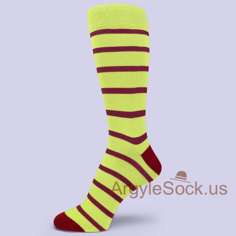 Neon Yellow with Red Stripes Red Toe and Red Heel Socks
