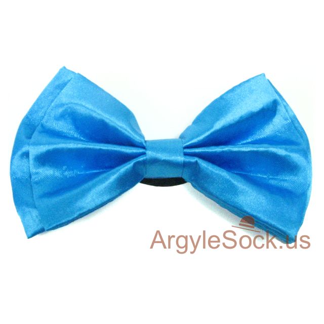 Neon/Shiny Blue Mens Groomsmen Bow Tie with elastic back strap