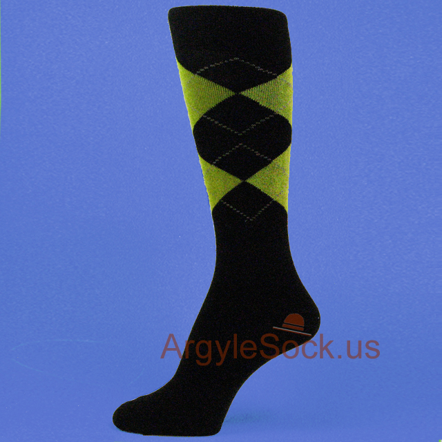 Black x Lime green argyled mens dress socks
