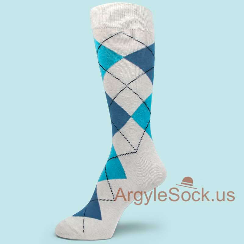 Off-White Bright Turquoise Blue Argyle Man's Dress Socks