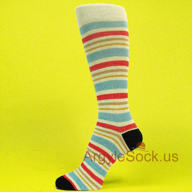 Off-white Light Blue Red Striped Men's Socks