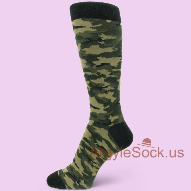 Olive Green Camouflage Slightly Thicker Fabric Socks for Men