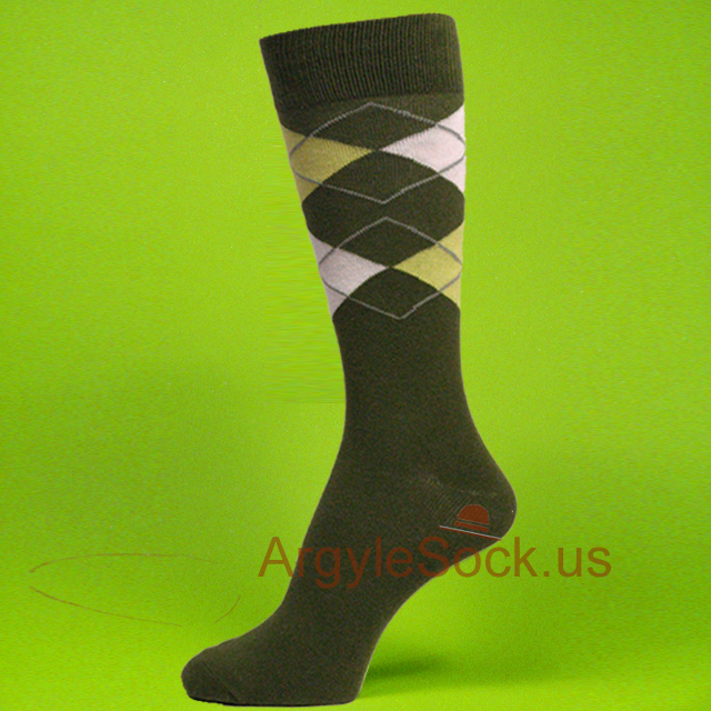 Olive or Army green argyled men's dress socks