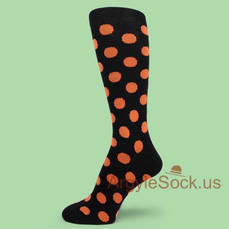 Orange Polka Dots Black Dress Socks for Men