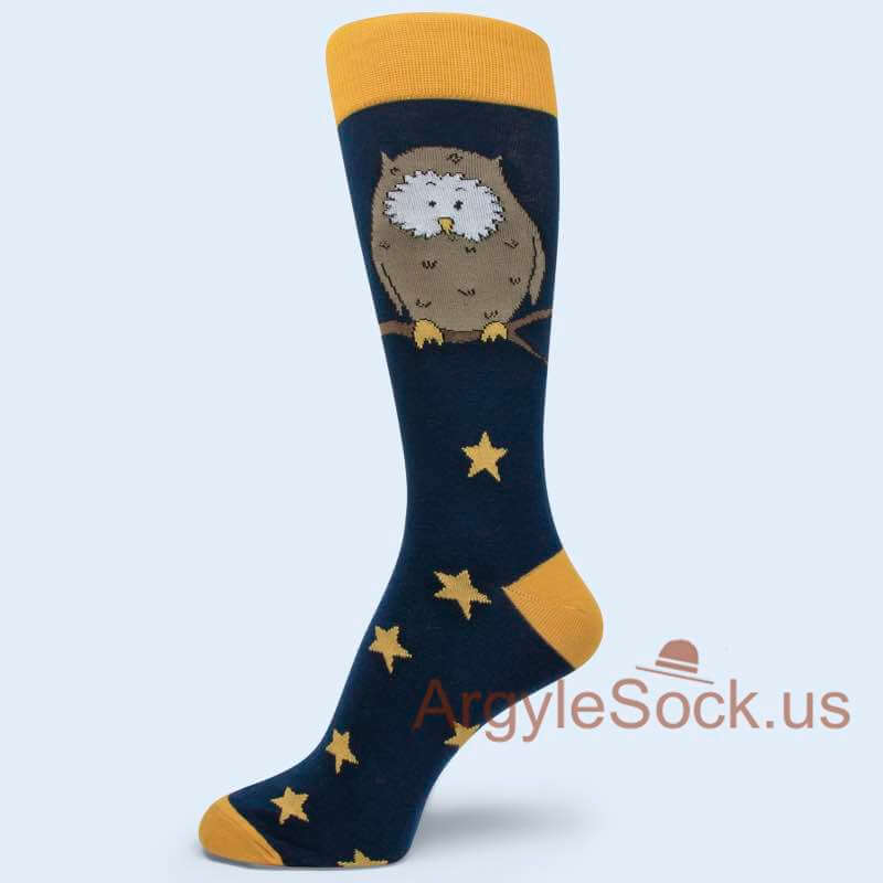 Owl with Yellow Stars on Night Background Socks for Man