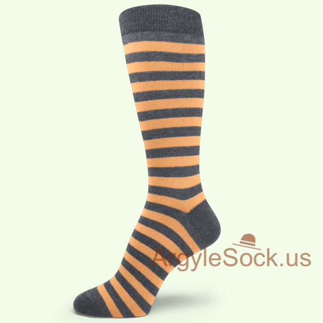 Peach with Charcoal Dark Grey Striped Mans Sock