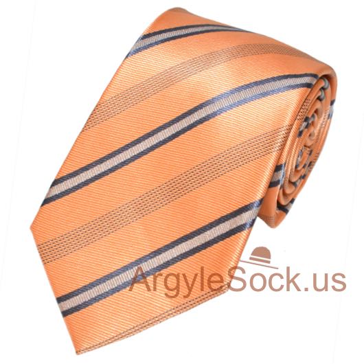 Peach Blue Diagonal Striped Groomsmen Men's 2.75" SLIM Neck Tie