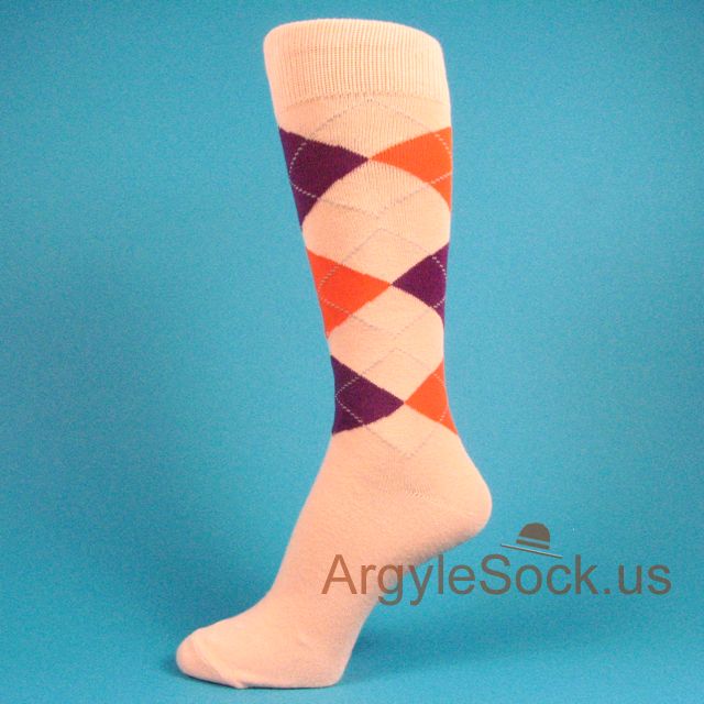 Light Peach / Purple / Orange Men's Dress Argyle Socks