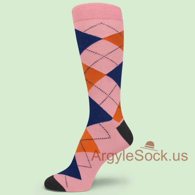 Peachy Pink Orange Blue Argyle Socks for Man