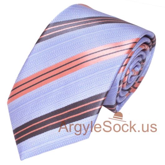 Periwinkle-ish Light Blue Pink Black Striped 2.75" SLIM Necktie
