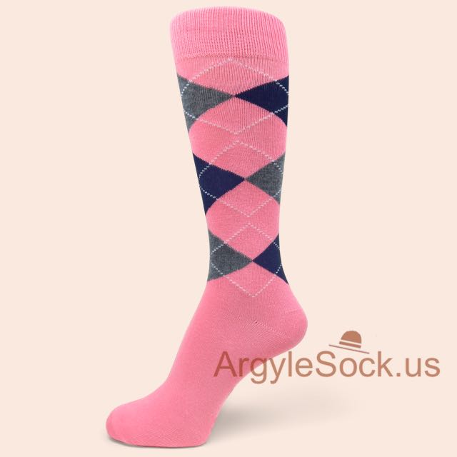 Pink Midnight/Navy Blue Charcoal Gray Argyle Groomsmen/Mens Sock