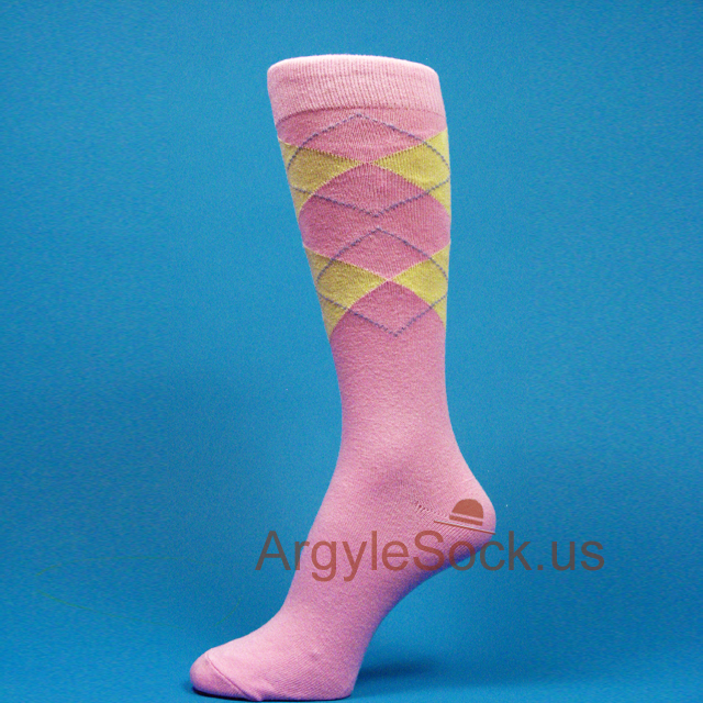 Light Pink Light Yellow Men's Argyle Socks for Groomsmen