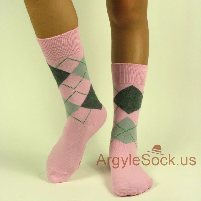 Light Pink Charcoal Gray Light Grey Junior Groomsmen Argyle Sock