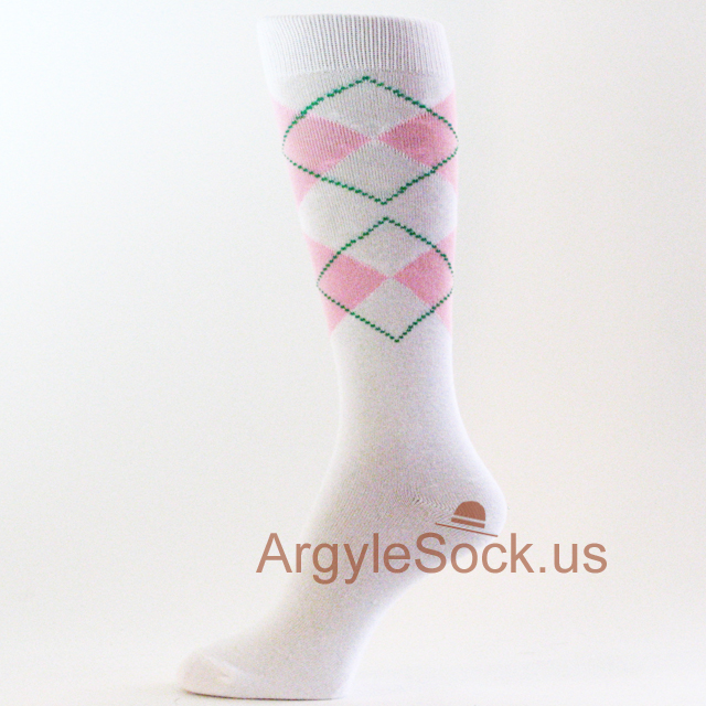 Light Pink White Men's Argyle Socks for Groomsman